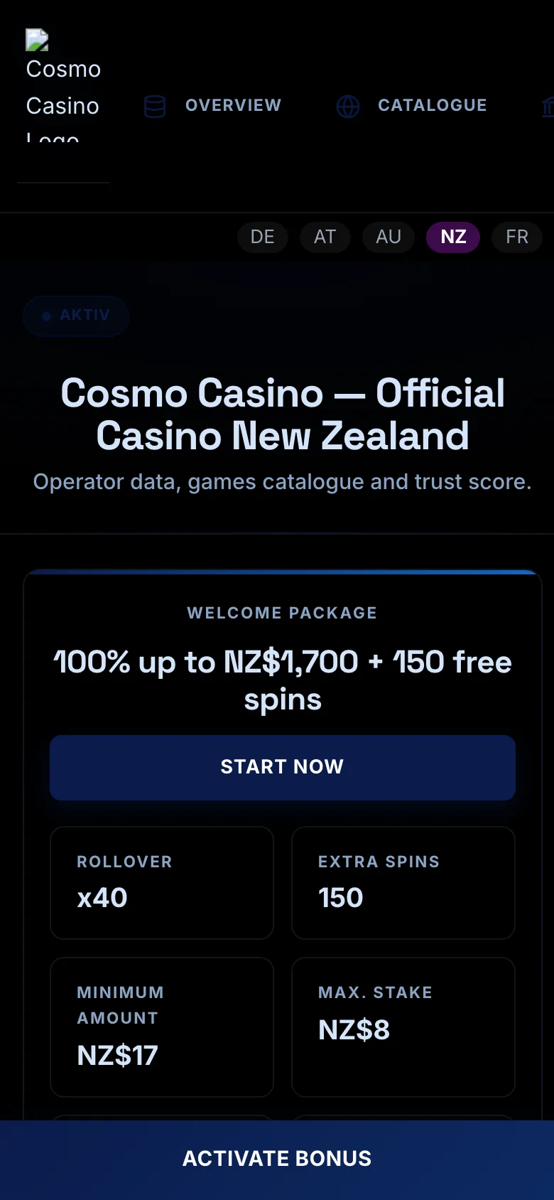 Cosmo Casino mobile lobby screenshot