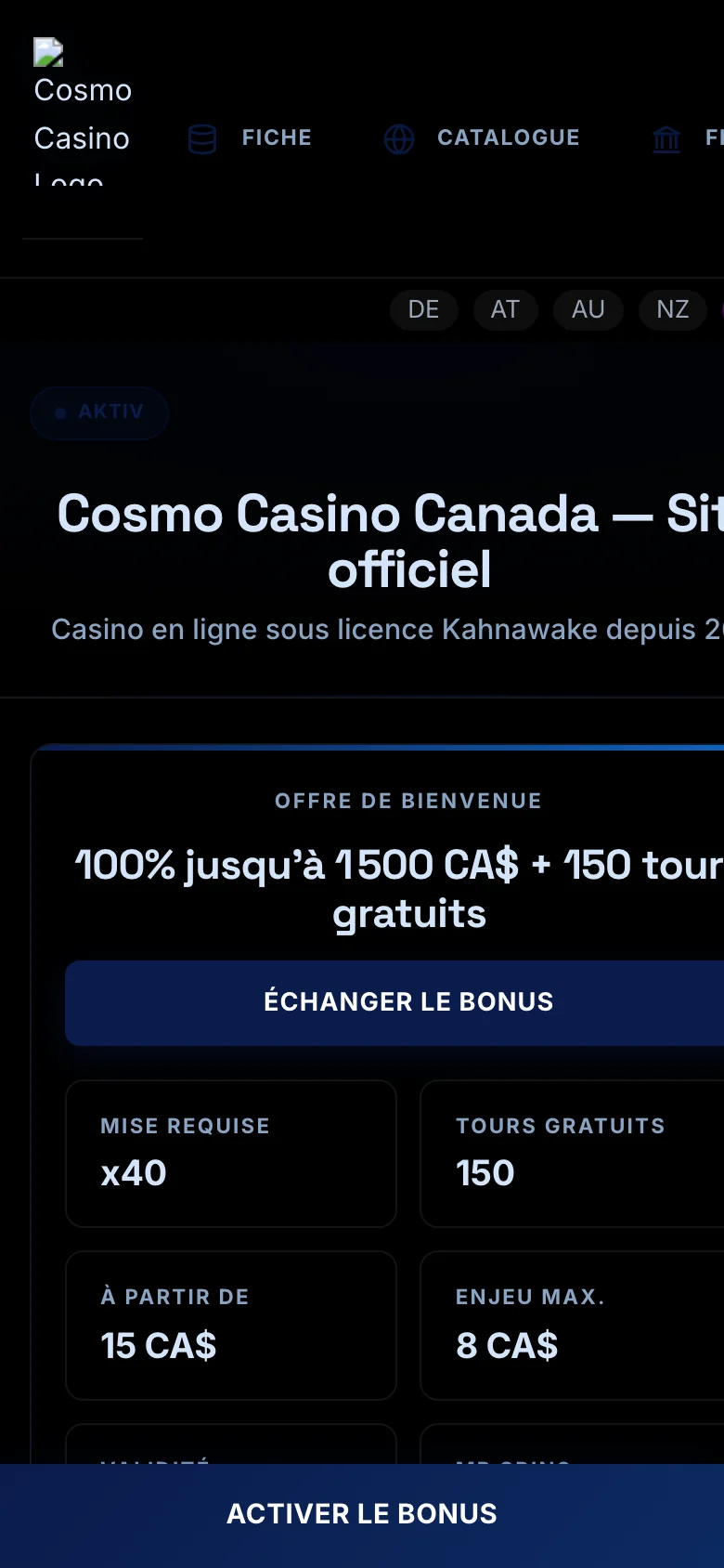Cosmo Casino mobile lobby screenshot